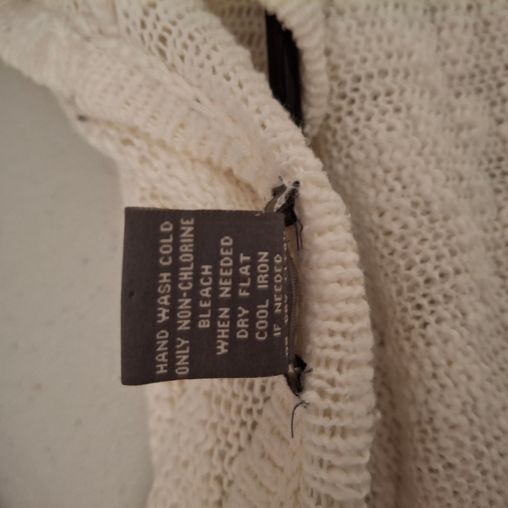 Neiman Marcus Ivory Cotton Knit Sweater Tunic Top Size L Loose Weave - Picture 7 of 7